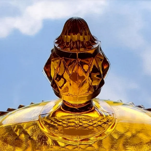 Vntg π"Diamond Point Amber" Lidded Oval Dish by Indiana Glass πΊπΈ - Picture 3 of 8